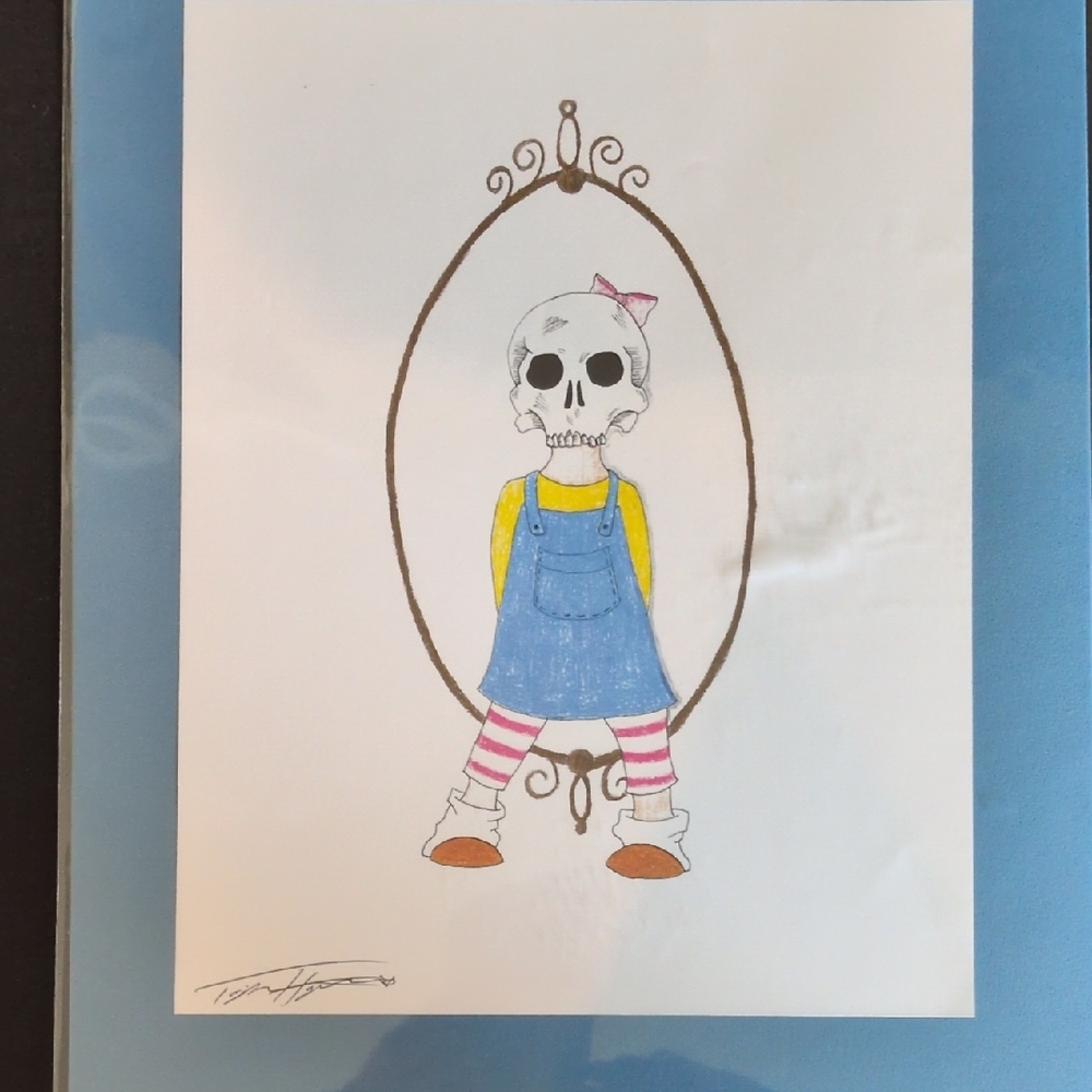 Skeleton Girl Art Print with Blue Dress Inspired By "Hebe".